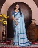 Handloom Silk Sky Blue Pashmina Digital Print Saree With Unstiched Blouse Piece-MWPK-297-SKY